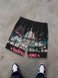 Men's Random Print Shorts, Regular Fit Casual Comfy Breathable Shorts for Summer, Men's Bottoms for Daily Wear