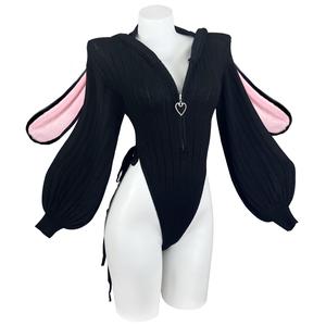 KORURACLUB Cute Knitted Bunny Suit with Fuzzy Rabbit Ears Anime Cosplay Costume Underwear for Women Plus Size Lingerie Fancy Nancy Outfits For Valentine's Day All Seasons Comfortable Fabric