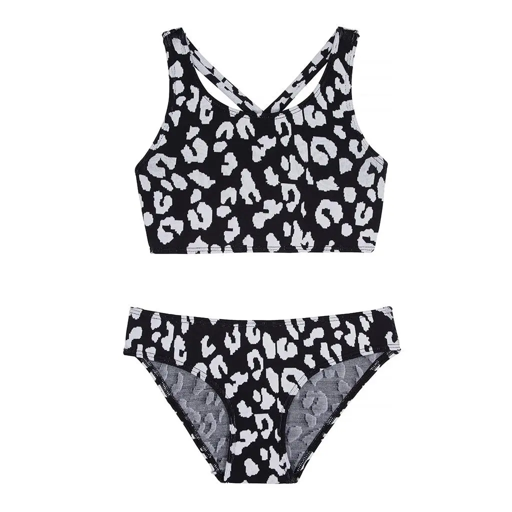 GIRLS' BENIRRAS TOP & BIARRITZ BOTTOMS Swimsuit | Black Leopard