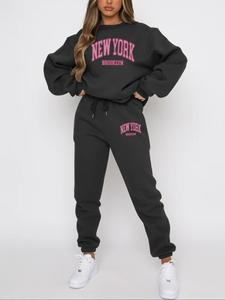 Two-Piece Set Women's Letter Print Drop Shoulder Sweatshirt & Drawstring Waist Sweatpants, Casual Fashion Cozy Breathable Outfits for Daily Wear, Ladies Fall & Winter Clothes