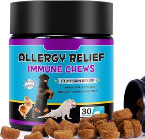 Dog Allergy Relief Chews, Itchy and Immunity Treats for Dogs Itchy Dog Skin Relief Anti Itch Skin& Coat Supplement for All Dogs Peking Duck Flavor