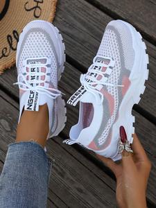 Women's Chunky Platform Mesh, Casual, Colorblock Sneakers - Lightweight & Breathable with Pink Gray Accents, Slip-Resistant Sole for Walking & Travel, Athletic Shoes for Teens - Ideal for School, Errands & Casual Outings