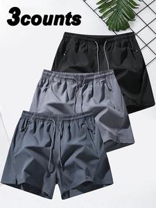 Men's Breathable Beach Holiday Shorts 3-Pack with Zipper Pockets, Lightweight Drawstring Swim and Sport Pants, Summer Beach Essential