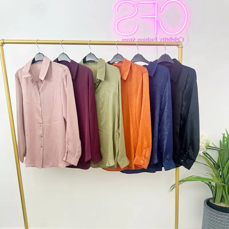 Soft Satin Pastel Blouse Button Down Classic Shirt Smart Dress Top Collared Long Sleeve Button Cuff 8 - 22