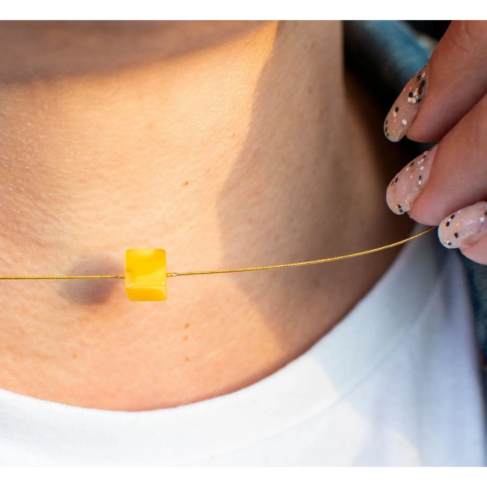 Gold Plated String Baltic Amber Necklace Ausra