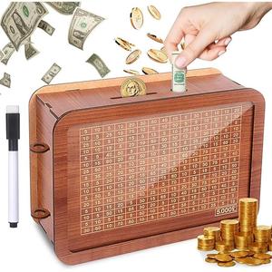 5000 Savings Challenge Box, Wooden Piggy Bank for Effective Money Saving, Digital Coin Storage & Budget Organizer, Perfect for Achieving Savings Goals Decor Gift Retro Traditional Ornaments