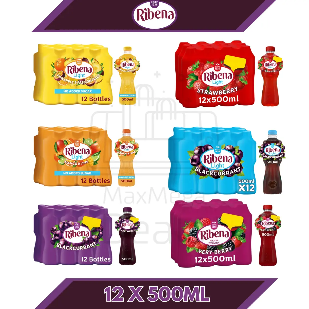 Ribena Fruit Juice Drinks (12 X 500ML) – Blackcurrant, Blackcurrant ...