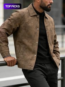 Men's Casual Lapel Fitted Long Sleeve Jacket, 100% Polyester Fiber, Button Front with Snap Closure, Versatile Light Business Vintage Classic Coat