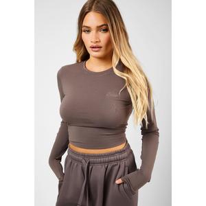 Kaiia Script Logo Long Sleeve Top Mink