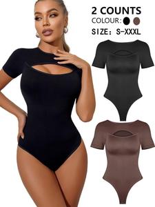 Women's Solid Color Open Bust Design Shapewear Bodysuit, High Stretch Shaper, Ladies Shapewear for All Seasons, Tummy Tuck Garment