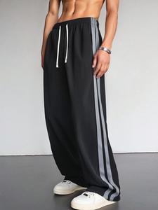 Men's Plain Side Stripe Corduroy Pants, Loose Casual Comfy Trousers for Spring & Fall, Men's Bottoms for Daily Wear