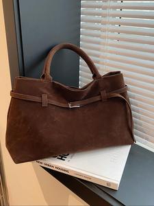 Women's Solid Color Suede Tote Bag, Large Capacity Shoulder Bag for Daily Life, Casual Trendy Versatile High-quality Daily Commuting Bag, Girl Fashionable Bag