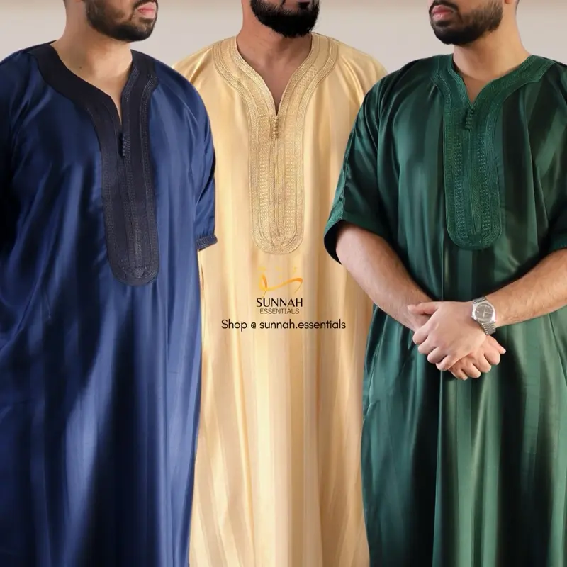 Men’s Moroccan Thobes - Moroccan Short Sleeve Gandoura in Butter Yellow, Blue, Green & Steel Blue