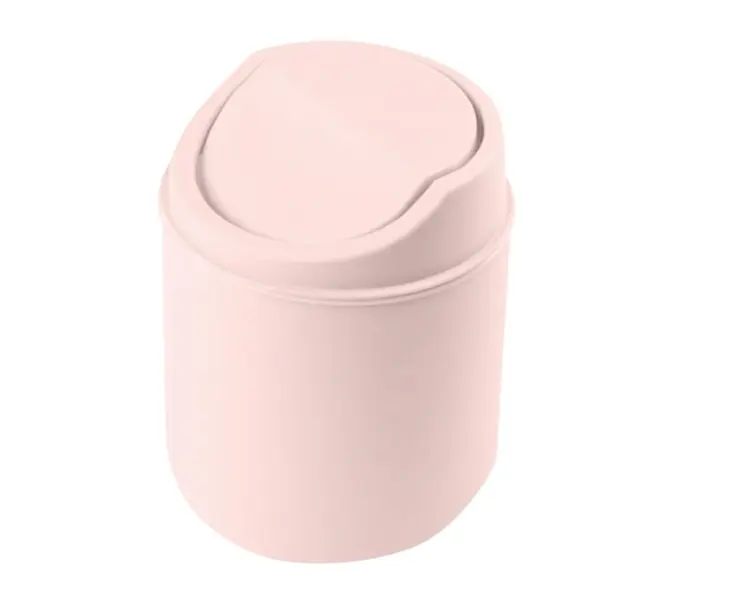 Mini Desk Bin, White Plastic Desktop Trash Can with Lid, Small Waste Garbage Basket Can Office Table Bin for Bathroom, Office, Kitchen, Bedroom (Pink)