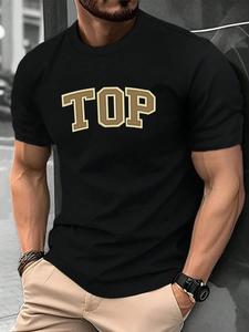 Men's Letter Print Round Neck Tee, Loose Casual Short Sleeve Crew Neck T-shirt for Summer, Fashion Men's Top for Daily Wear, Tropical