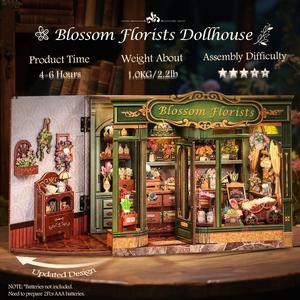 CUTEBEE Blossom Florists DIY Book Nook Kit Miniature Wooden Flower Shop Dollhouse Bookshelf Decor Creative Christmas Gift for Adults