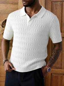 Men's Regular Fit Plain/Striped Jacquard Polo Shirt, Casual Short Sleeve Collared Top for Summer, Fashion Men's Clothes for Daily Wear, Gamis