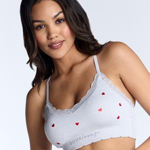 Boux Avenue Ribbed Seamless Bralette Heart Embroidered Non-Wired Stretch Lingerie