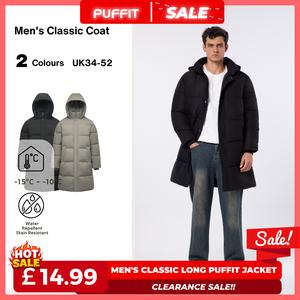 [Clearance] PUFFIT Men’s Premium Hooded Long Puffer Coat Men Long Quilted Outerwear Jacket Big Pocket, Water Repellent  Winter Warm Basic Long Sleeve Tops Coat