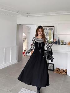 1PC JGGU Adjustable Strap Midi Slip Dress Women's Autumn Plus Size Tiered Skirt for 25-35 Years Old Curvy Women Slimming Vertical Draping & Contour Seams