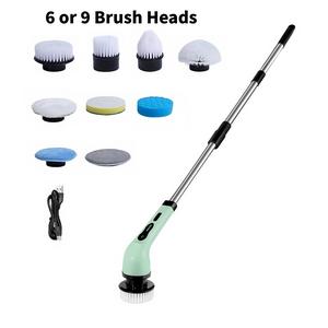 Electric Spin Scrubber, Cleaning Tools, Rechargeable Bathroom Scrubber, Cleaning Brush with 6/9 Replaceable Brush Heads, Two Speed Adjustments, Cordless Shower Scrubber for Cleaning Tub/Tile/Floor, Cordless Power Scrubber