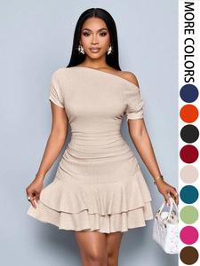 Women's Summer Casual Plain Color Dress, Elegant Slim-Fitting Design, Perfect for Daily Wear & Special Occasions