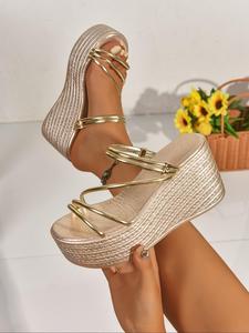Women's Fashionable Metallic Flatform Espadrilles, Casual Comfortable Platform Sandals for Summer, Lightweight Breathable Shoes for Daily Wear, Girl