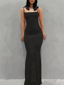 Women's Solid Color Spaghetti Strap Cami Mermaid Nightdress, Basic Minimalist Casual Comfy Sleeveless Bodycon Maxi Nightgown, Summer Outfits 2024, Ladies Sleepwear for All Seasons