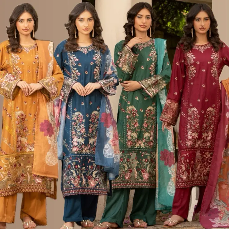 FARAH Linenkari Embroidered Floral 3pcs Salwar Kameez