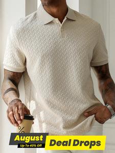 Men's Textured Polo Shirt, Casual Shortsleeve Button Front Top for Summer, Fashion Men's Stylish Streetwear Collared Clothes for Daily Wear, Understated Elegance, Menswear