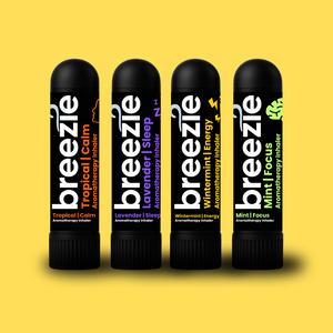 Breezie Nasal Inhaler 4-Pack | Natural Aromatherapy | 4 Essential Oil Scents