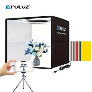 PULUZ Photo Studio Light Box 25*25cm/9.8 inch, Quick Install Foldable Portable Studio Kit with Soft Light Cloth Photography Tent or Equipment White Light, with 12 Colors Backdrops For Taking Pictures