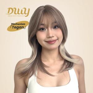 Tegan-DWY Machine Made Mid-length Wavy Hairstyle with Blunt Bangs Glueless Synthetic Wig for Women 4 Shades 18 Inches