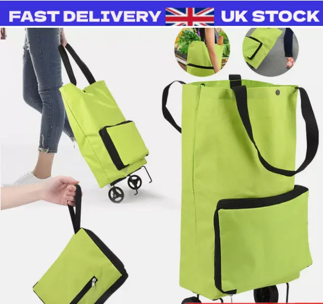 Foldable Rolling Shopping Bag on Wheels Reusable Shopping Cart Trolley UK