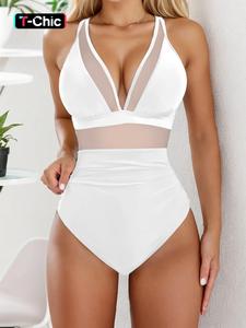 Women's Sexy Mesh Patchwork One-Piece Swimsuit, Summer Beach Vacation Fashion Swimwear, Ladies Stylish Monokini Bathing Suit, Trendy Monokini Swimsuit, High Waisted Swimsuit, Swimsuit For Beach, Swimsuit Style