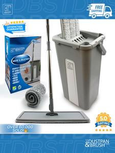 Magic Mop and Bucket Set - Dual, Two Compartment Bucket for Clean and Dirty Water, Wash and Dry System with 2 Mop Heads