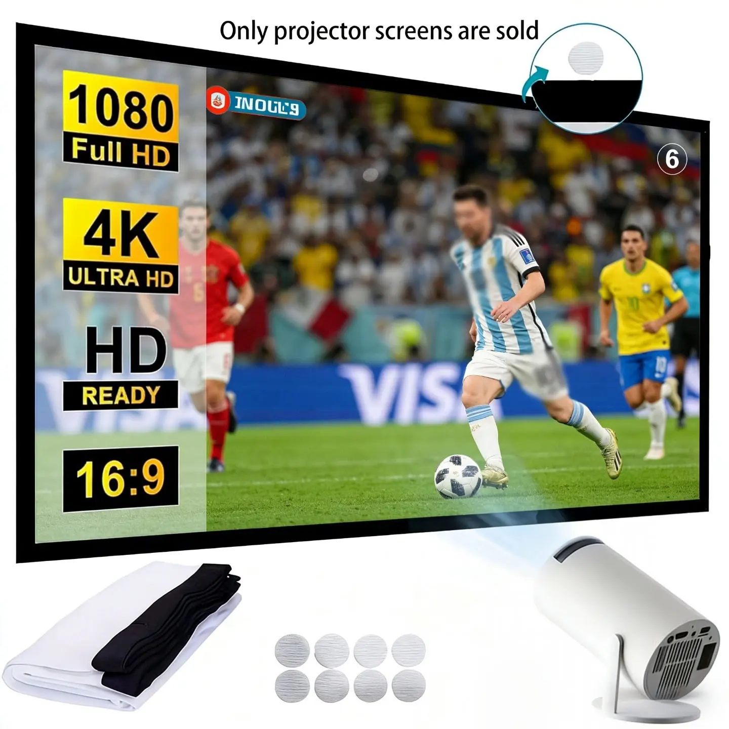 150 Inch Full HD Projector Screen, Foldable Anti-Wrinkle Portable Movie ...