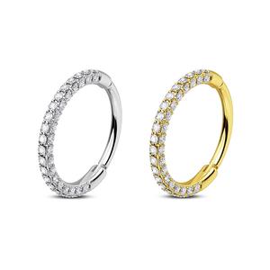 Oufer 20G Triple Sided CZ Gems Hinged Segment Nose Hoop Ring