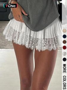Women's Lace Patchwork Ruffle Short Skirt, Elegant Sweet Style, Long Leg Look, Perfect for Casual & Party Wear