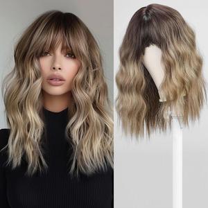 Lucia-DWY Mid-Lenght Curly Rooted Blonde Glueless Synthetic Wig for Women 16 Inches