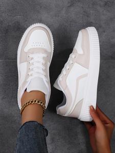 Women's Fashionable Lace Up Platform Sneakers, Casual Comfortable Breathable Sports Shoes, Female All-match Round Toe Shoes for Daily Wear, Trendy Fashion Sneaker