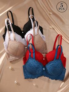 Women's Floral Lace Bow Decor Underwire Bra, Cute Comfortable Breathable Adjustable Straps Push Up Bra Collection, Women's Matching Lingerie for Daily Wear, Pushbra, Bras Women, Lady Bra Pack, Underwear