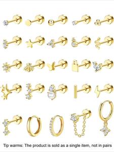 Hypoallergenic Earrings Set for Sensitive Ears, Stainless Steel Earrings for Women, Dainty Flat Back Studs & Hoops for Multiple Piercings, Earring Stacking Set