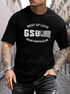 Men's Letter Print Round Neck Tee, Loose Casual Short Sleeve Crew Neck T-shirt for Summer, Fashion Men's Top for Daily Wear, Tropical