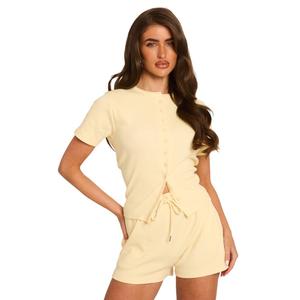 Dua Womenswear Rebellious Fashion Rib Button Front Top and Short Co-ord Set