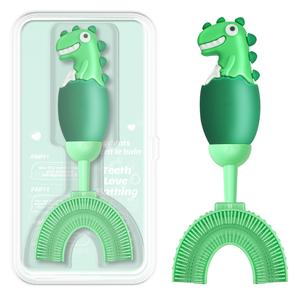 Manual U-Shaped Toothbrush for Kids Ages 2–7 Made of Soft Silicone Gentle on Gums 360° Design Ideal for Training & Travel (Green)