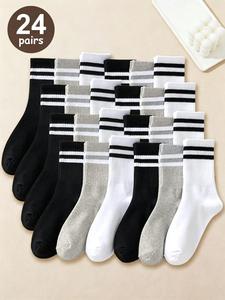 Unisex Stripe Pattern Mid-calf Socks, High Stretch Casual Comfortable Breathable Crew Socks for Daily Wear, Soft Socks for All Seasons Socks for Women, Socks Pairs