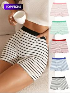 Women's Striped Print Boyshorts, Casual Comfy Breathable Panty for Daily Wear, Underwear for All Seasons