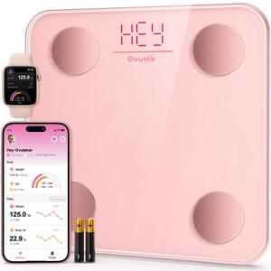 OVUTEK Smart Scale for Body Weight, Pink, BMI, and Body Fat Composition, Bluetooth & App Connectivity - Weighing Scale Smart High Accuracy