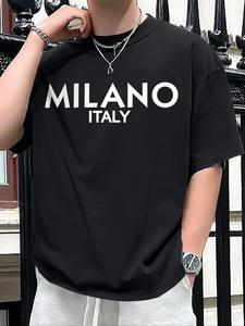 Men's Letter Print Round Neck Tee, Loose Casual Short Sleeve Crew Neck T-Shirt for Summer, Fashion Men's Top for Daily Wear